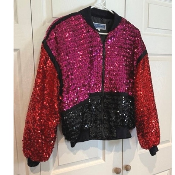 Vintage Gamma LA Sequin Bomber Jacket Lg Eclectic Vibrant Artsy Block Party - Picture 3 of 7